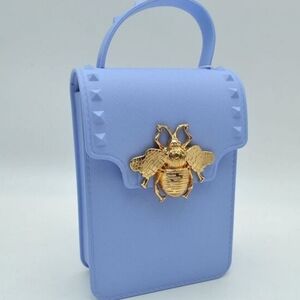 Elegant Blue Mini Bag with Gold Bee Detail